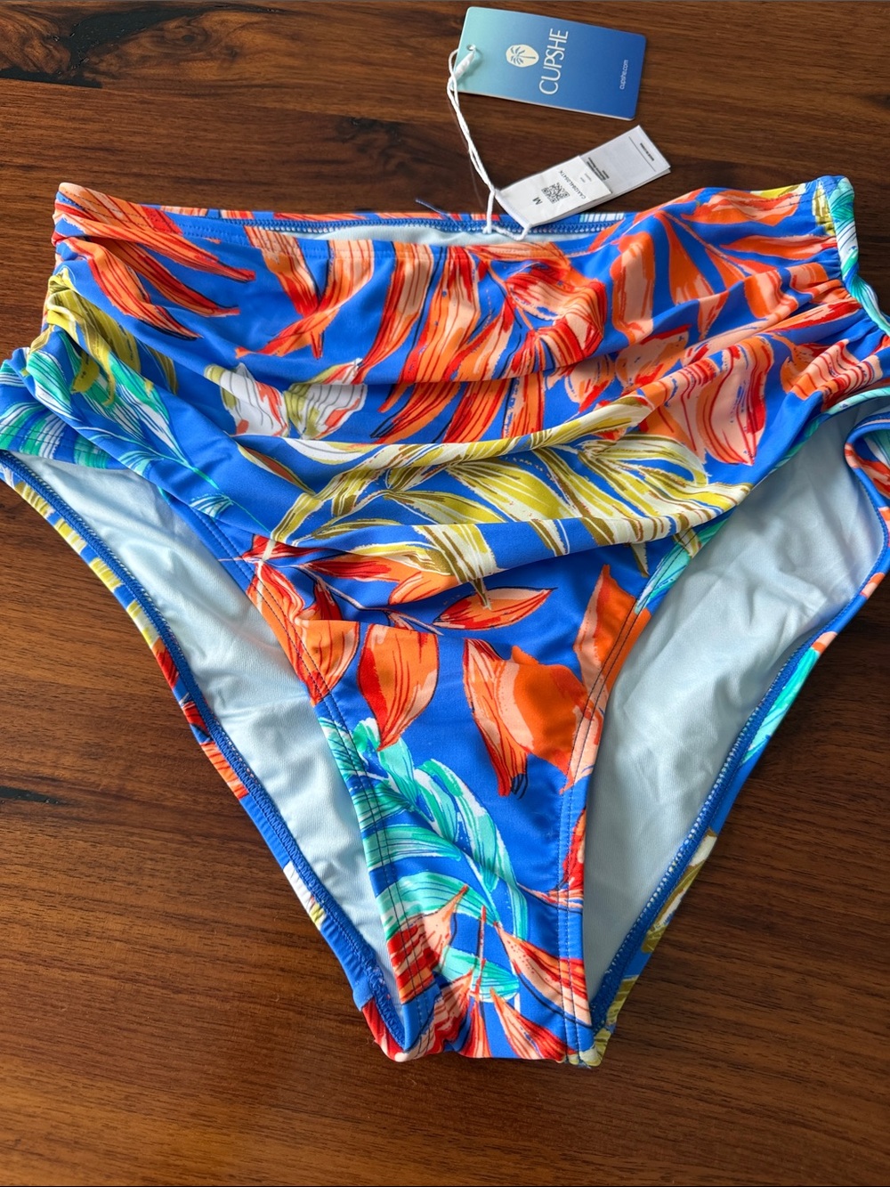Cupshe Periwinkle Retro Bikini Bottom with Orange & Yellow Leaves